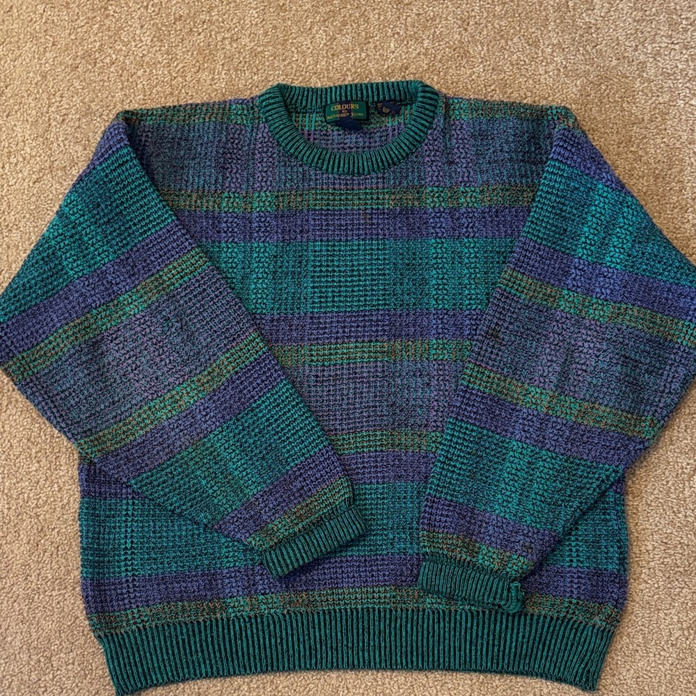 Alexander Julian Teal and Purple Crewneck Sweater
